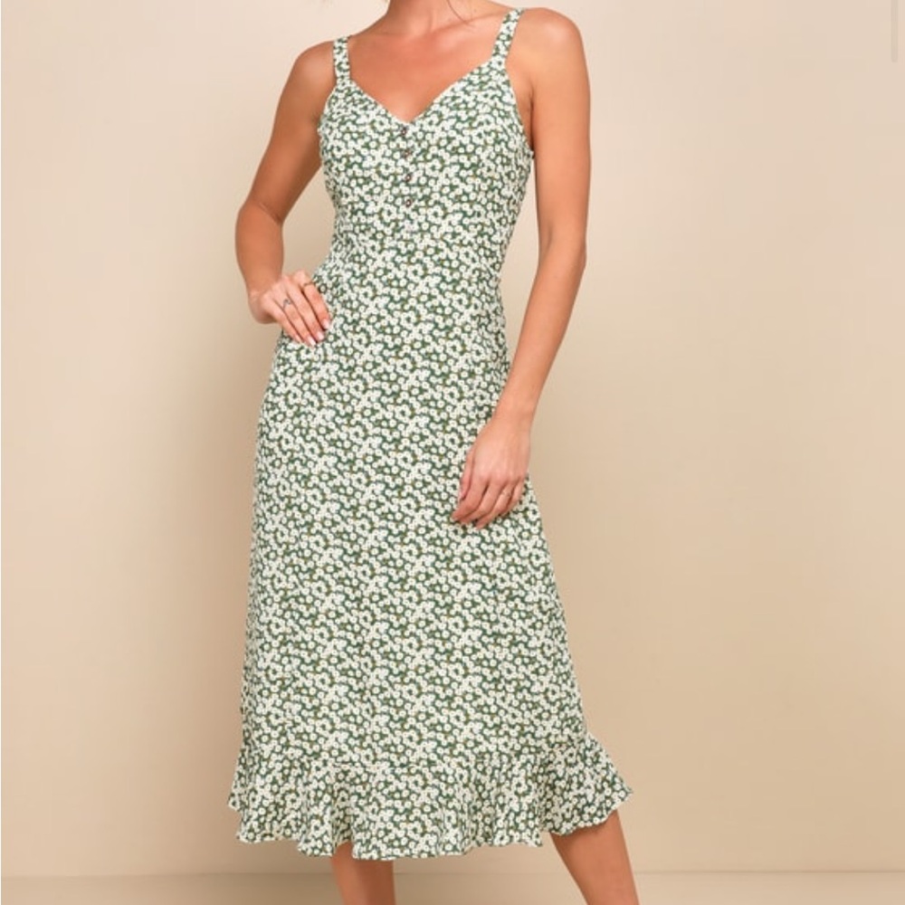 Lulus Darling Daisies Green Floral Midi Dress